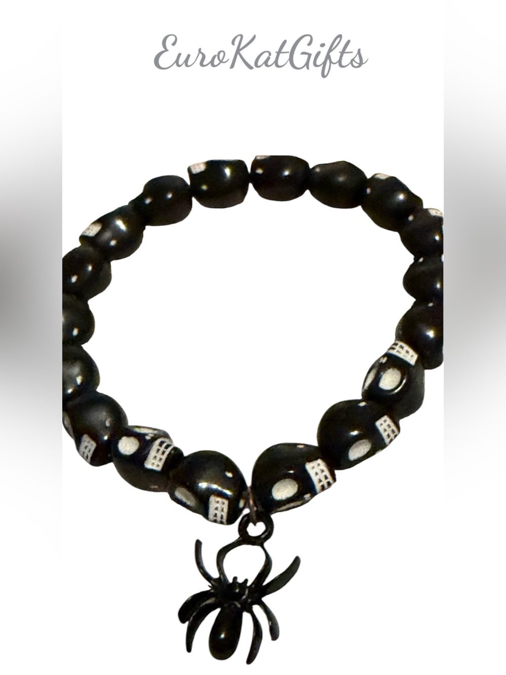 Hand Crafted Black Beaded Bracelet with Spider Charm NEW NWT